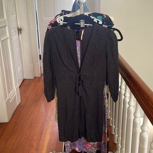 Free people front tie dress black linen cotton blend really cute for summer